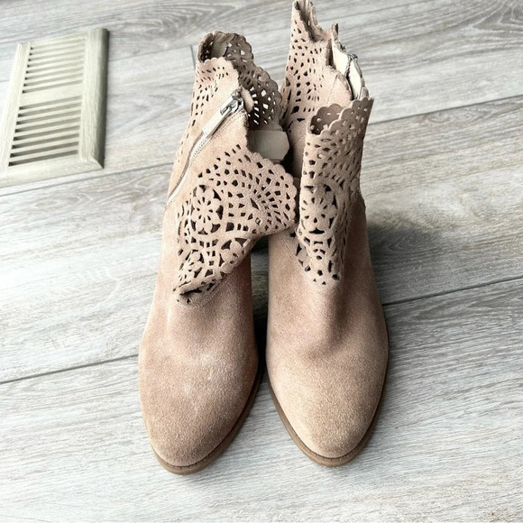 Jessica Simpson Tan Laser Cut Genuine Leather Suede Bootie - Picture 3 of 16